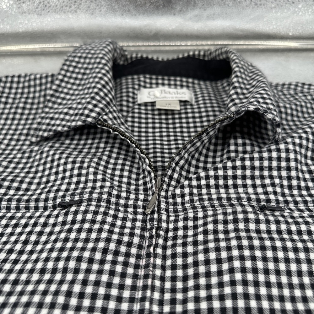 C Banks Womens 1X Black White Gingham Check Zip Up Long Sleeve Jacket Coat